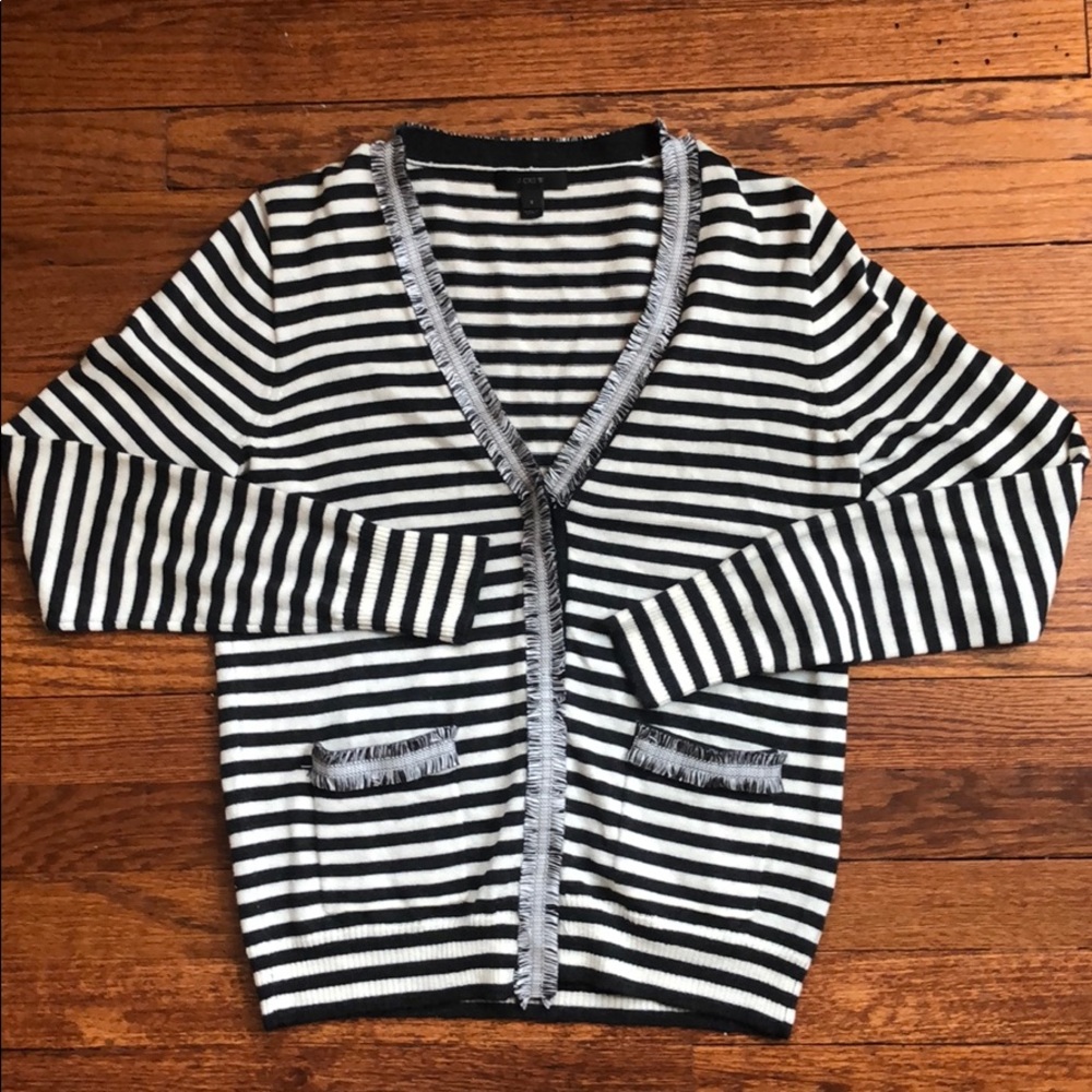 J.Crew- Striped Harlow Cardigan With Tweed Trim